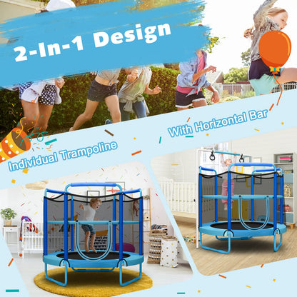 60" Trampoline for Kids with Ring and Horizontal Bar for 3-7 Ages
