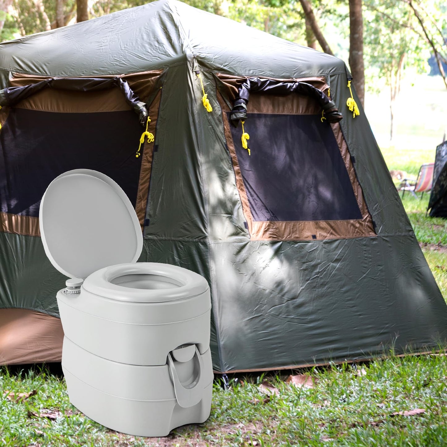 Outdoor Camping Toilet with 20L Detachable Waste Tank & Flush Pump