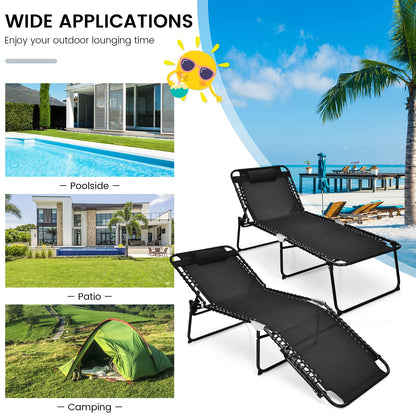 Beach Lounge Chair, X-Large Folding Chaise Lounger with Detachable Pillow