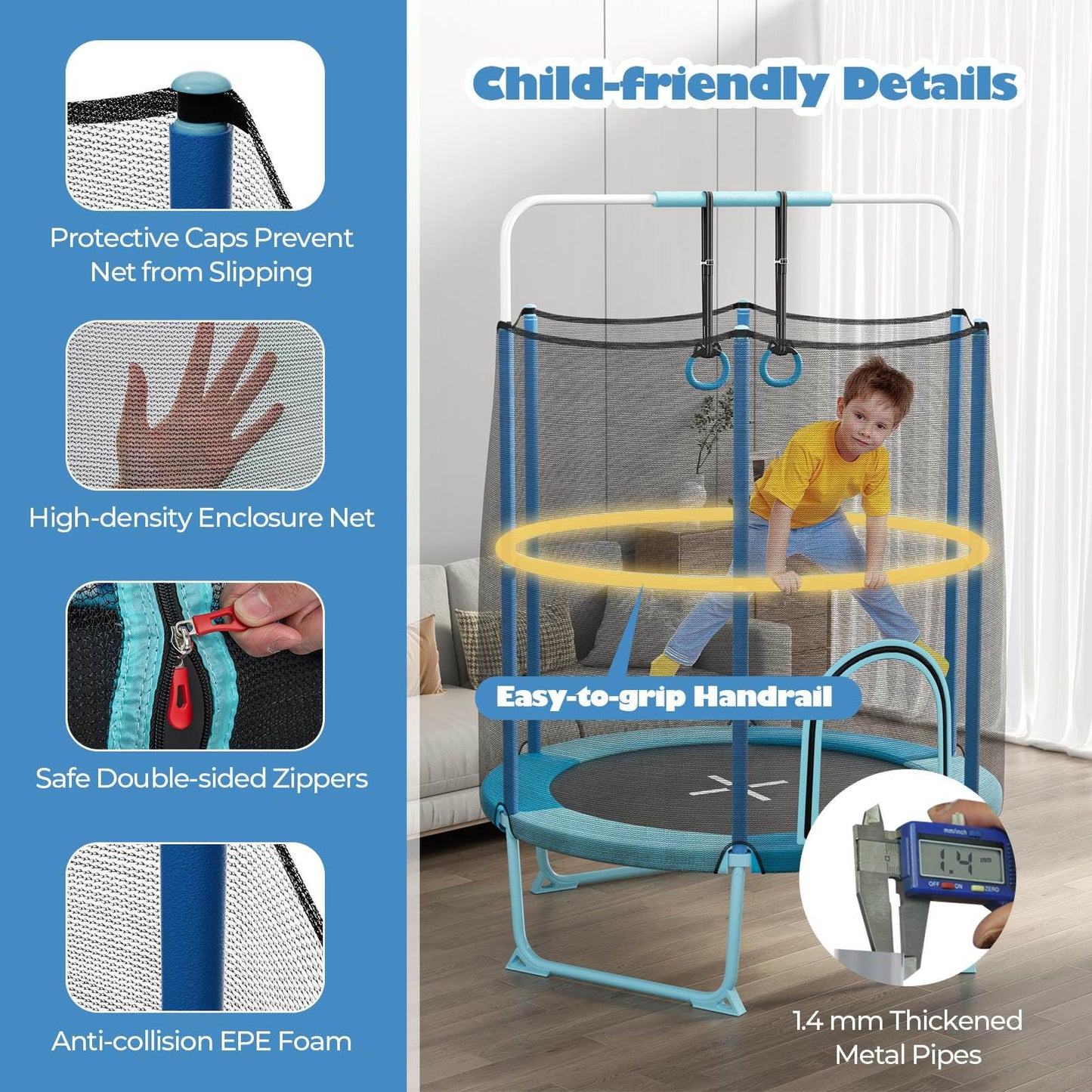 60'' Trampoline with Gymnastic Bar & Rings