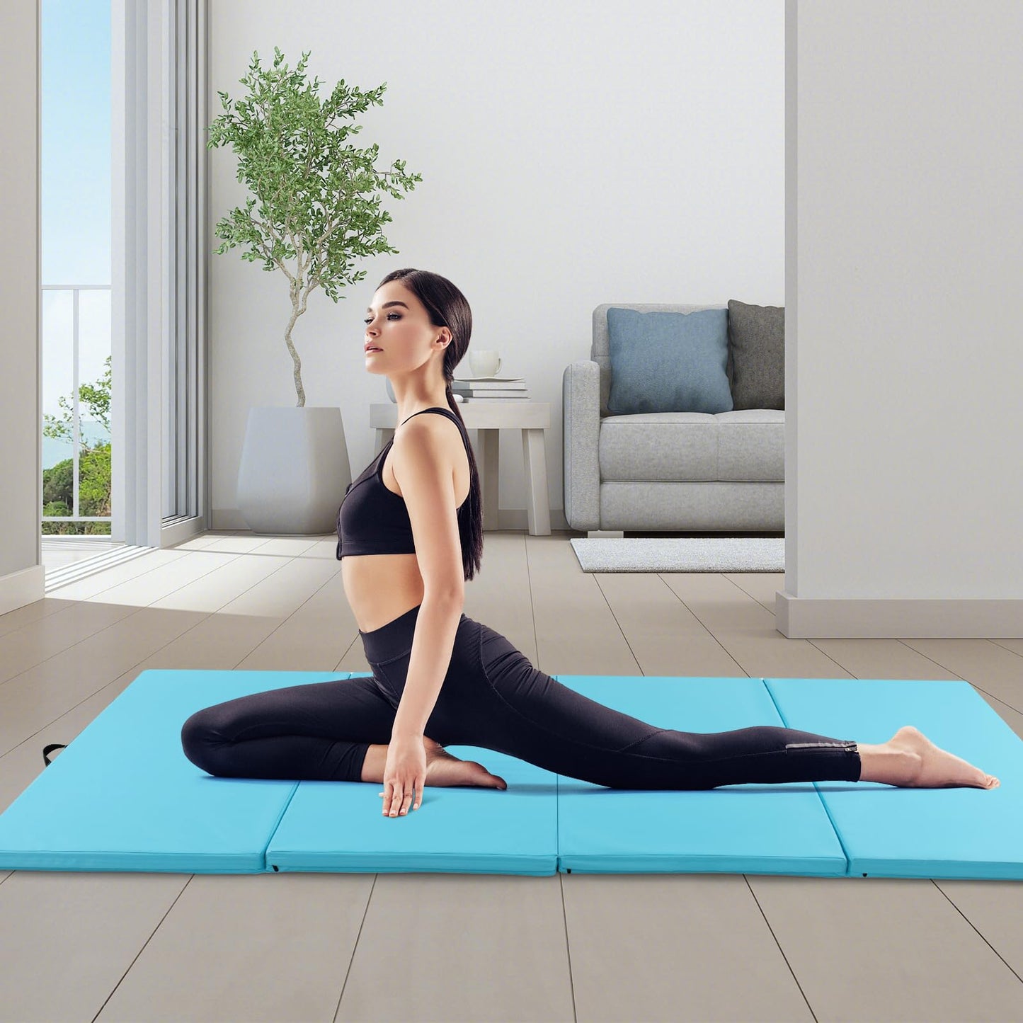 300 cm x 117 cm x 5 cm PU Leather Gym Mat with Hook & Loop Fasteners for Gymnastics