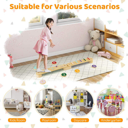 Wooden Kids Balance Beam Set with Stepping Stones