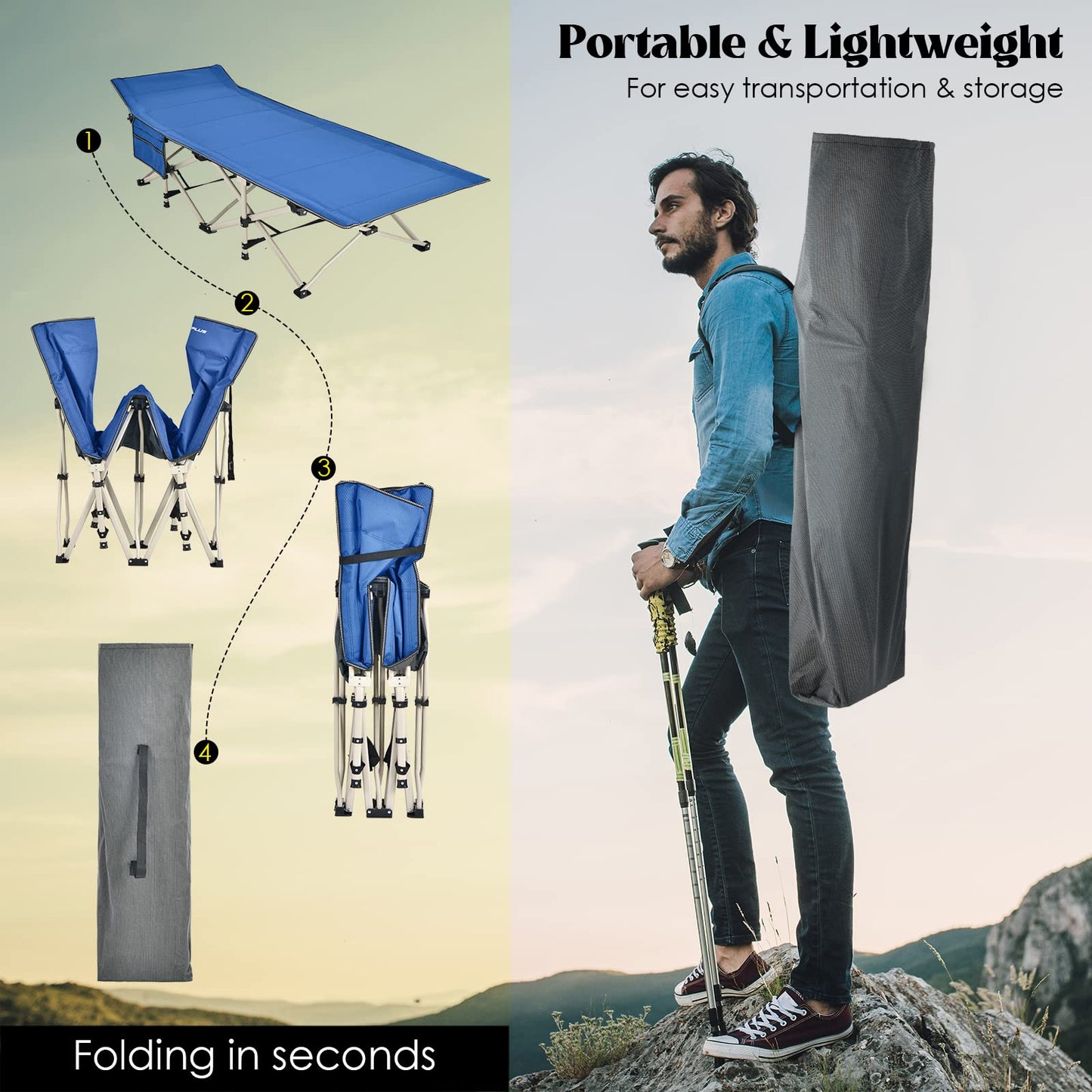Foldable Camping Cot Load up to 400KG for Camp Beach Office