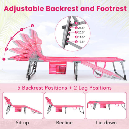 Folding Beach Lounge Chair with Pillow for Outdoor