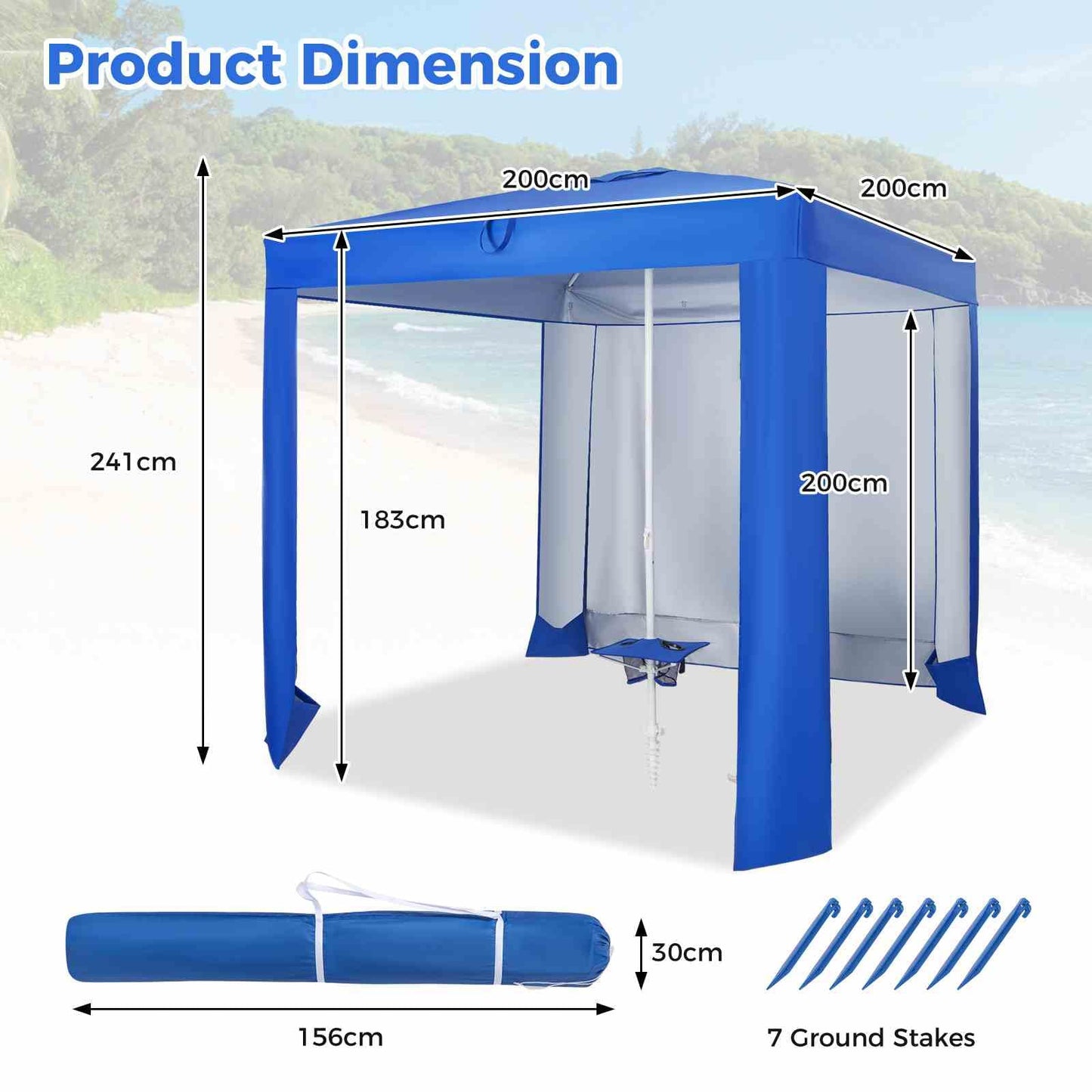 2 x 2M Beach Tent with Folding Table UPF 50+ Protection