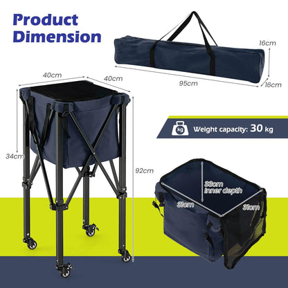 Lightweight Aluminum Tennis Ball Hopper Basket with Wheels and Removable Bag
