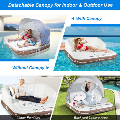 Canopy Island Inflatable Pool Float Lounge with High Backrest Armrest Adults & Kids