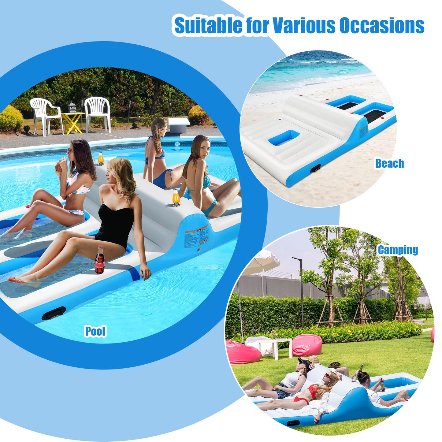 Inflatable Floating Island Lounge & Wading Combo Giant Pool Raft
