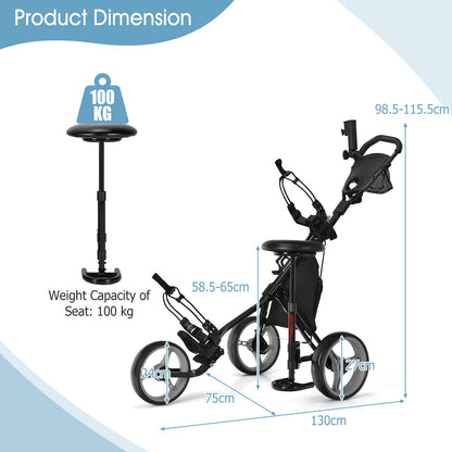 Golf Push Pull Cart Lightweight 3 Wheels Golf Push Cart