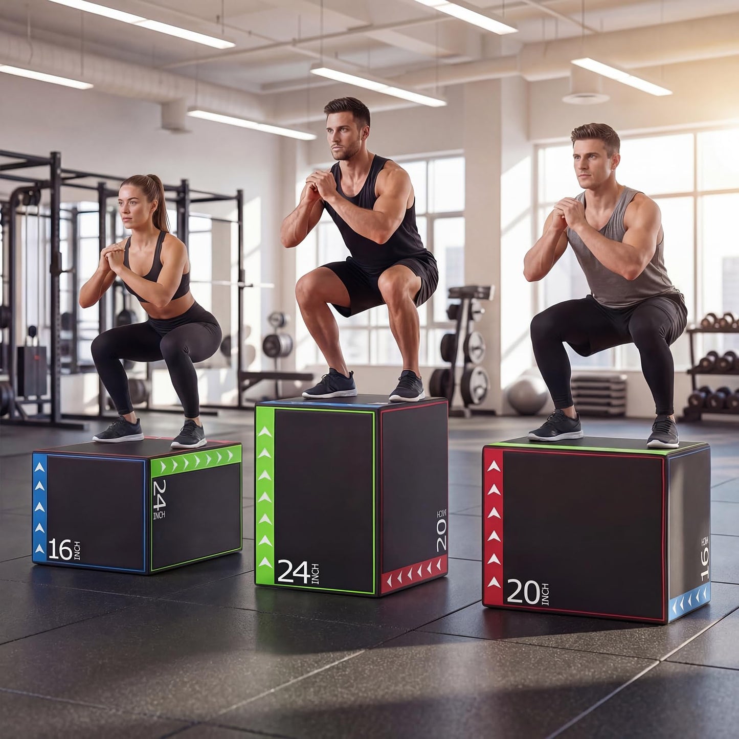 3-in-1 Plyometric Jump Box, 16"x20"x24" Soft Foam Plyo Box with 3 Heights