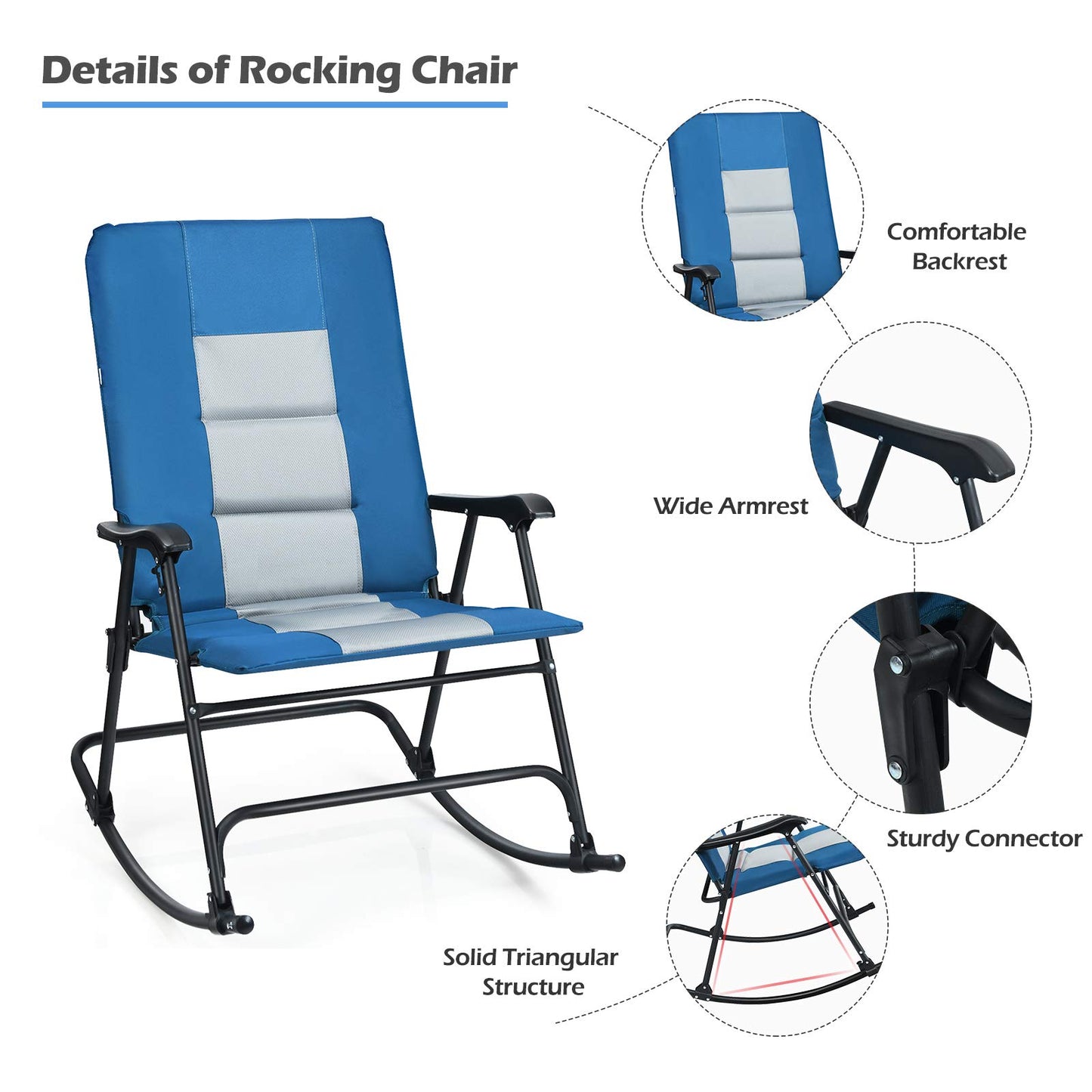 Foldable Rocking Chair Oversized Camping Rocking Chair w/High Back & Armrest