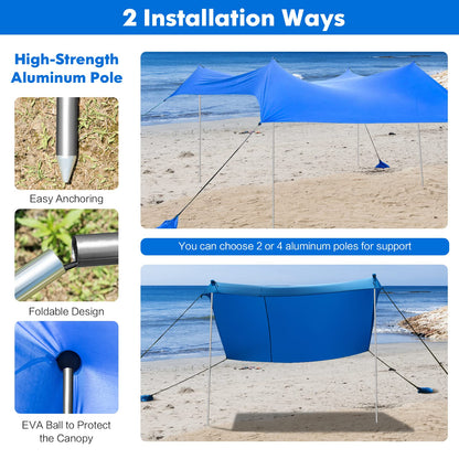 Large Beach Tent Canopy With Sandbags Sand Shovel UPF50+ Windproof (210 x 210 x 180 cm)