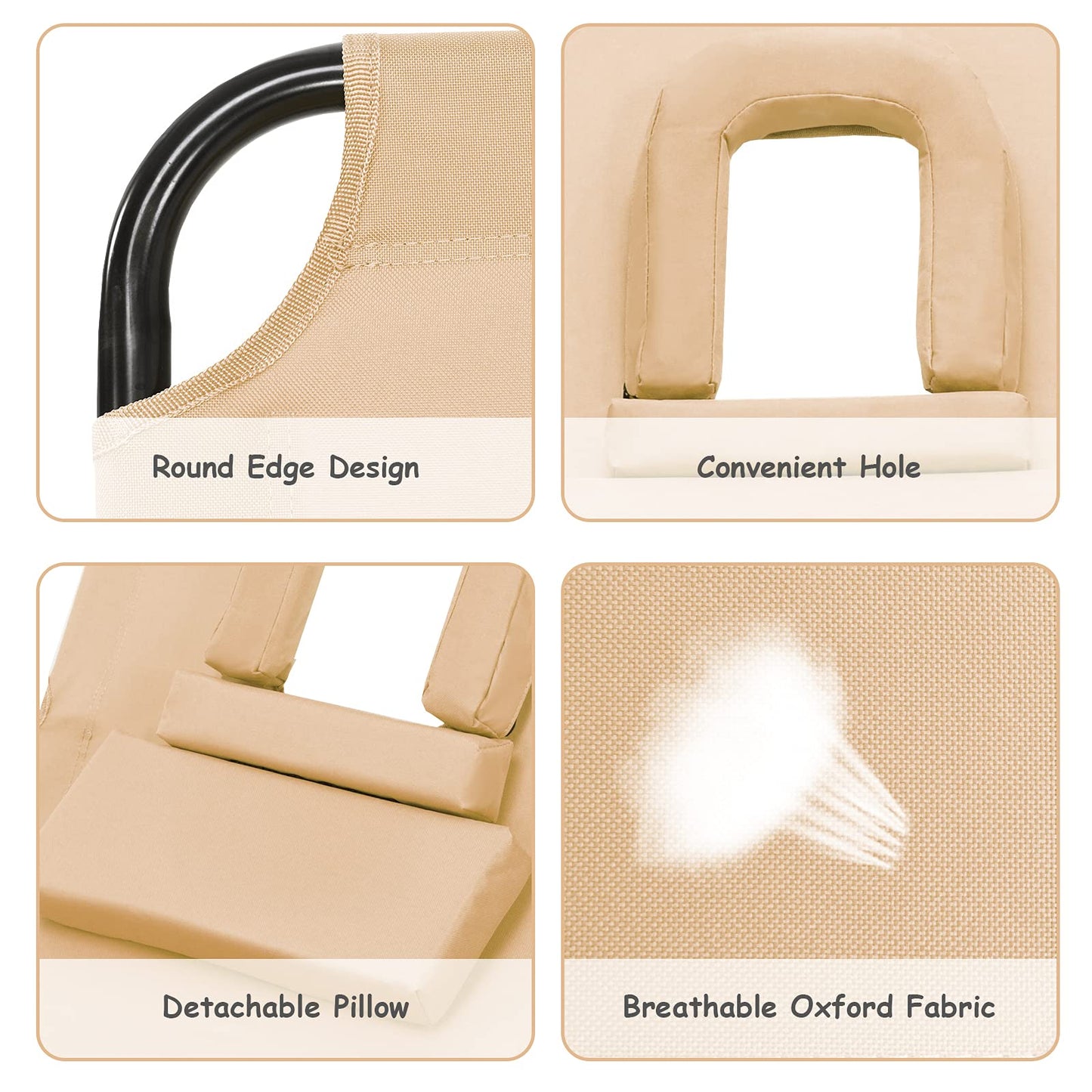 Reclining Beach Chair with Detachable Pillows for Outdoor