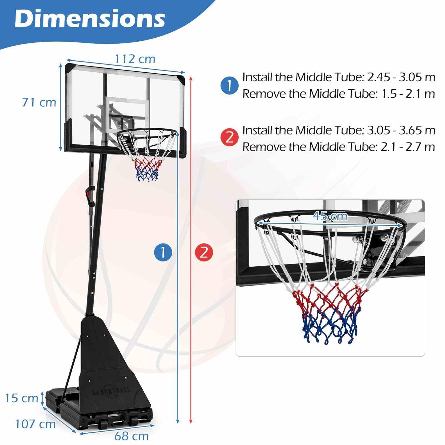 Portable Basketball Hoop for Kids Teens Adults
