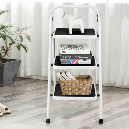 3-Tread Step Ladder with Convenient Hand Grip for Home Garage Kitchen