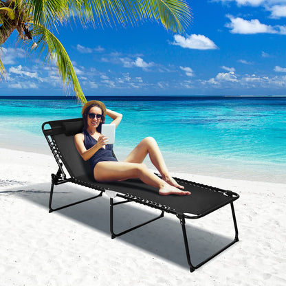 Beach Lounge Chair, X-Large Folding Chaise Lounger with Detachable Pillow
