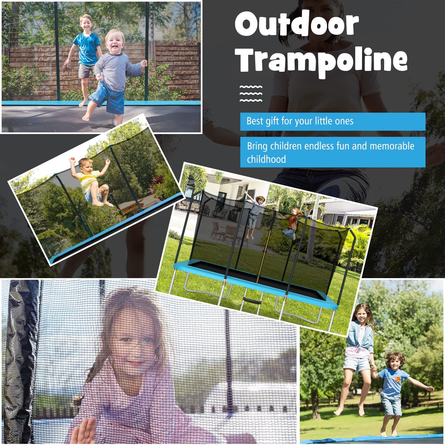 14 x 8FT Outdoor Kids Trampoline with Enclosure Net for Kids Adults