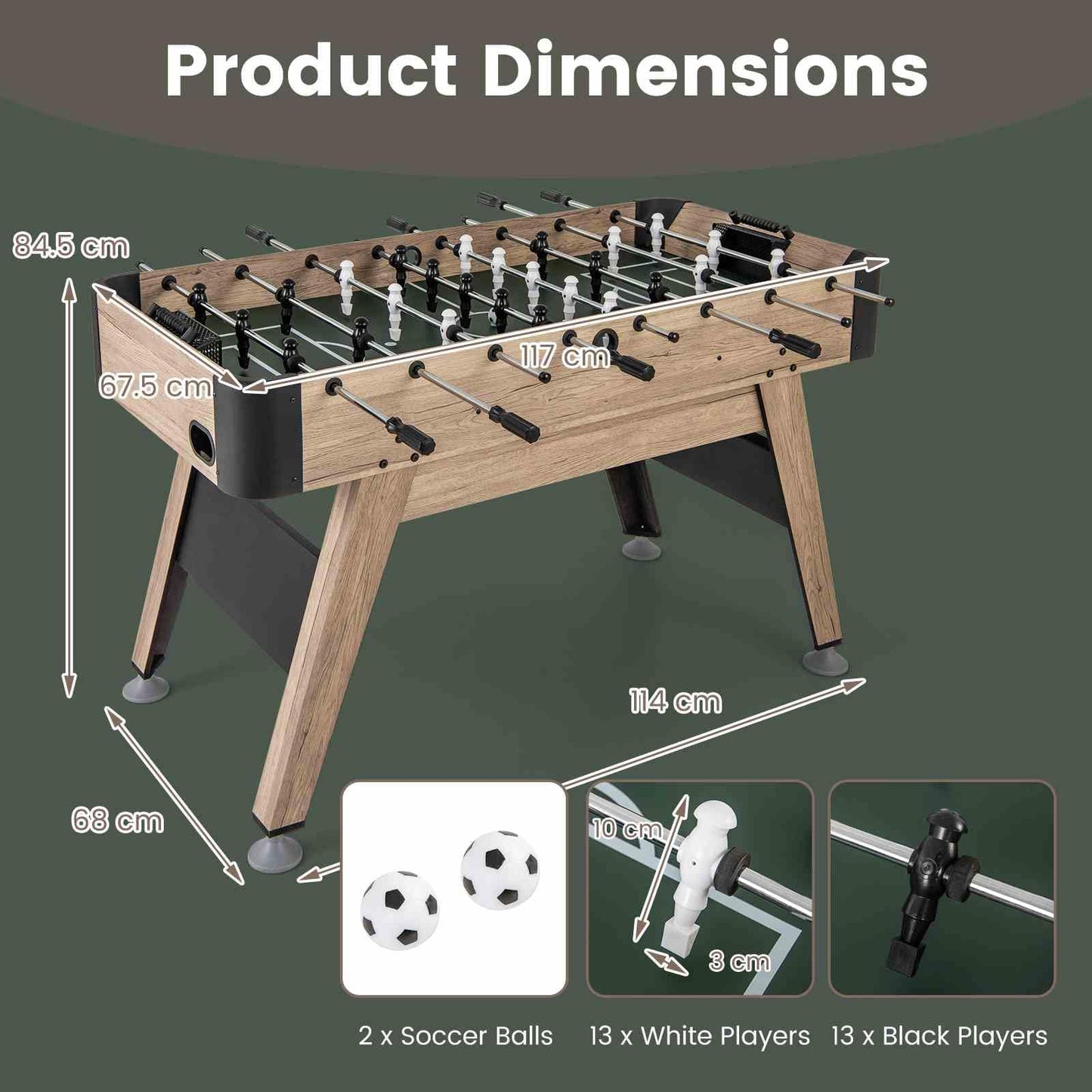 1.2m Foosball Table with Adjustable Leg Levelers for Kids and Adults for Game Rooms