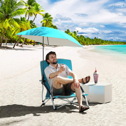 Foldable Beach Umbrella Chair with Adjustable Parasol and Universal Umbrella Clamp