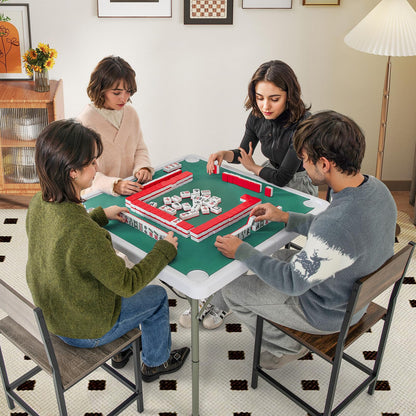 90cm Folding Mahjong Table Portable with Felt Mat and Cup Holders