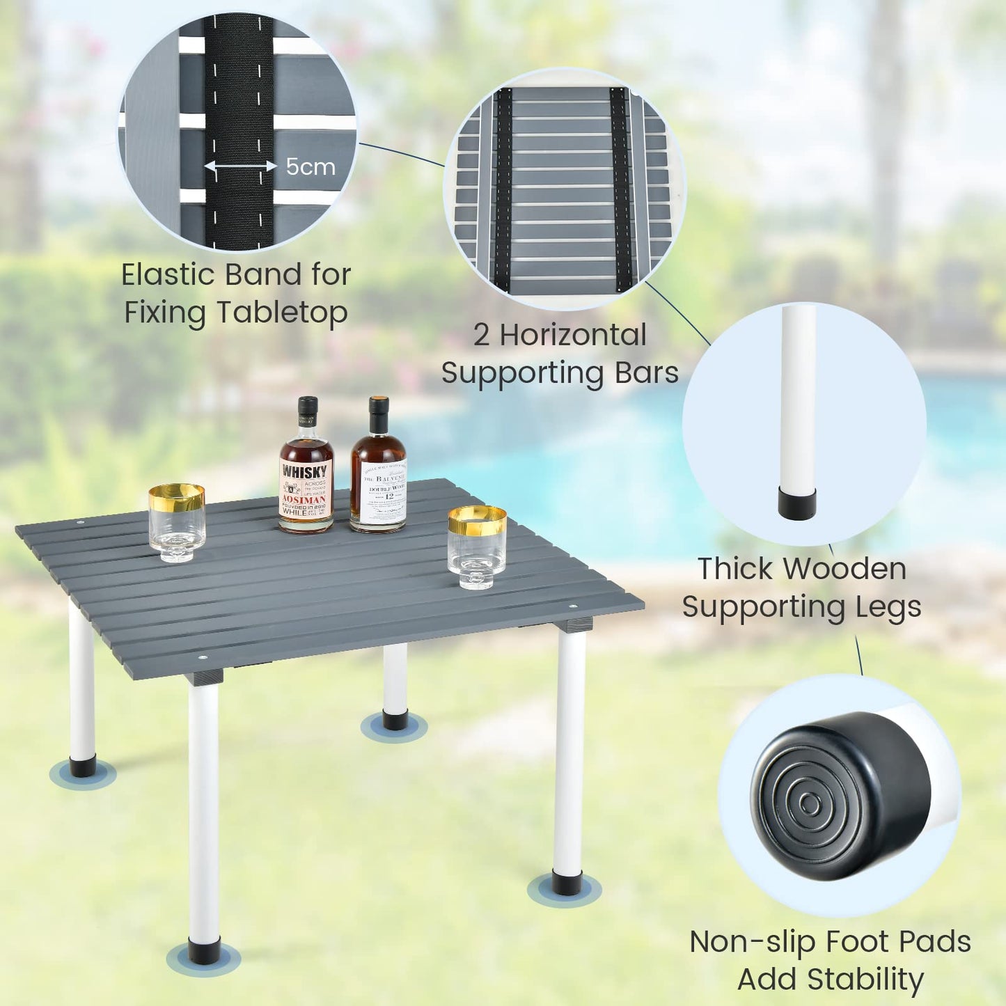 Solid Fir Wood Portable Roll up Table with Carry Bag for Camping