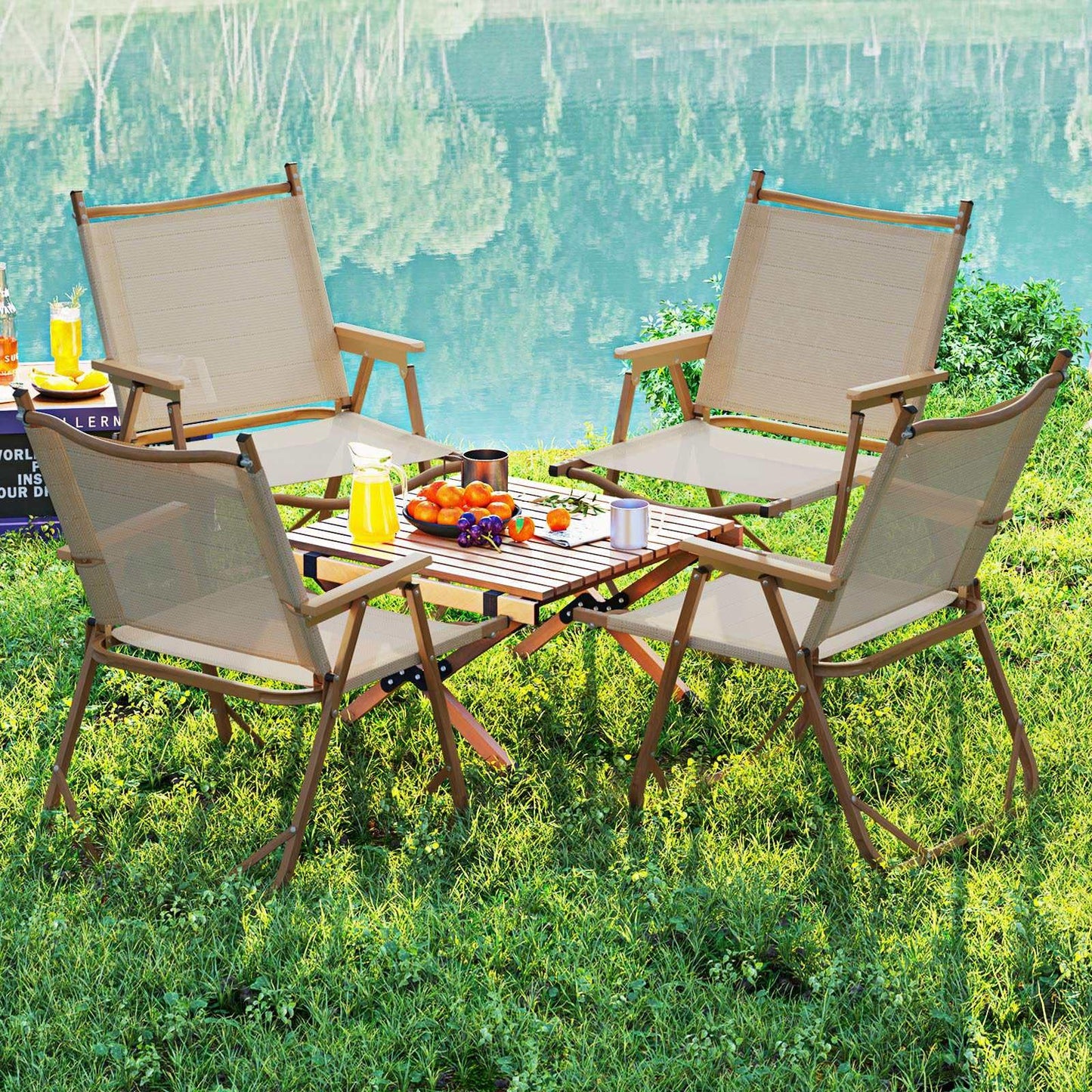 Portable Lawn Chairs Set of 2 with Armrests Folding Camp Chairs