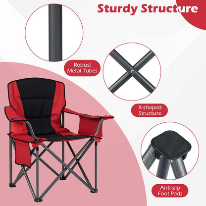 Oversized Camping Chair, Portable Folding Chair with Zippered Cooler Pouch & Cup Holder