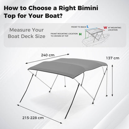 Boat Bimini Top Waterproof Fade-Resistant Oxford Canopy (240 x 215-228 x 137 cm (L x W x H)