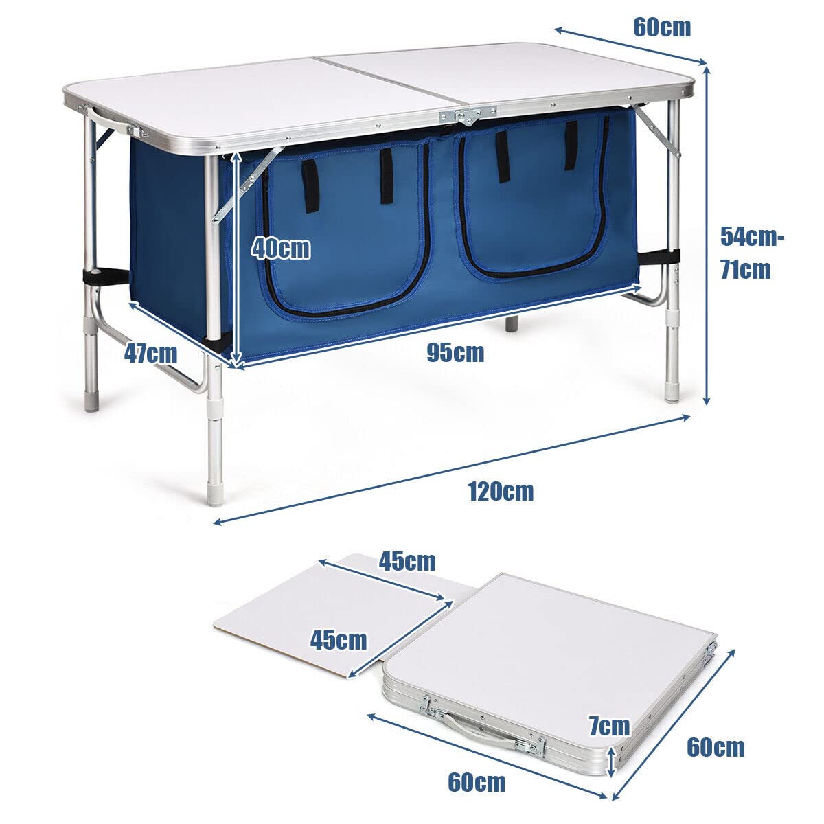 Folding Camping Table with Storage Portable Outdoor Aluminum Picnic Table w/Zippered Storage Organizer