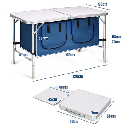 Folding Camping Table with Storage Portable Outdoor Aluminum Picnic Table w/Zippered Storage Organizer