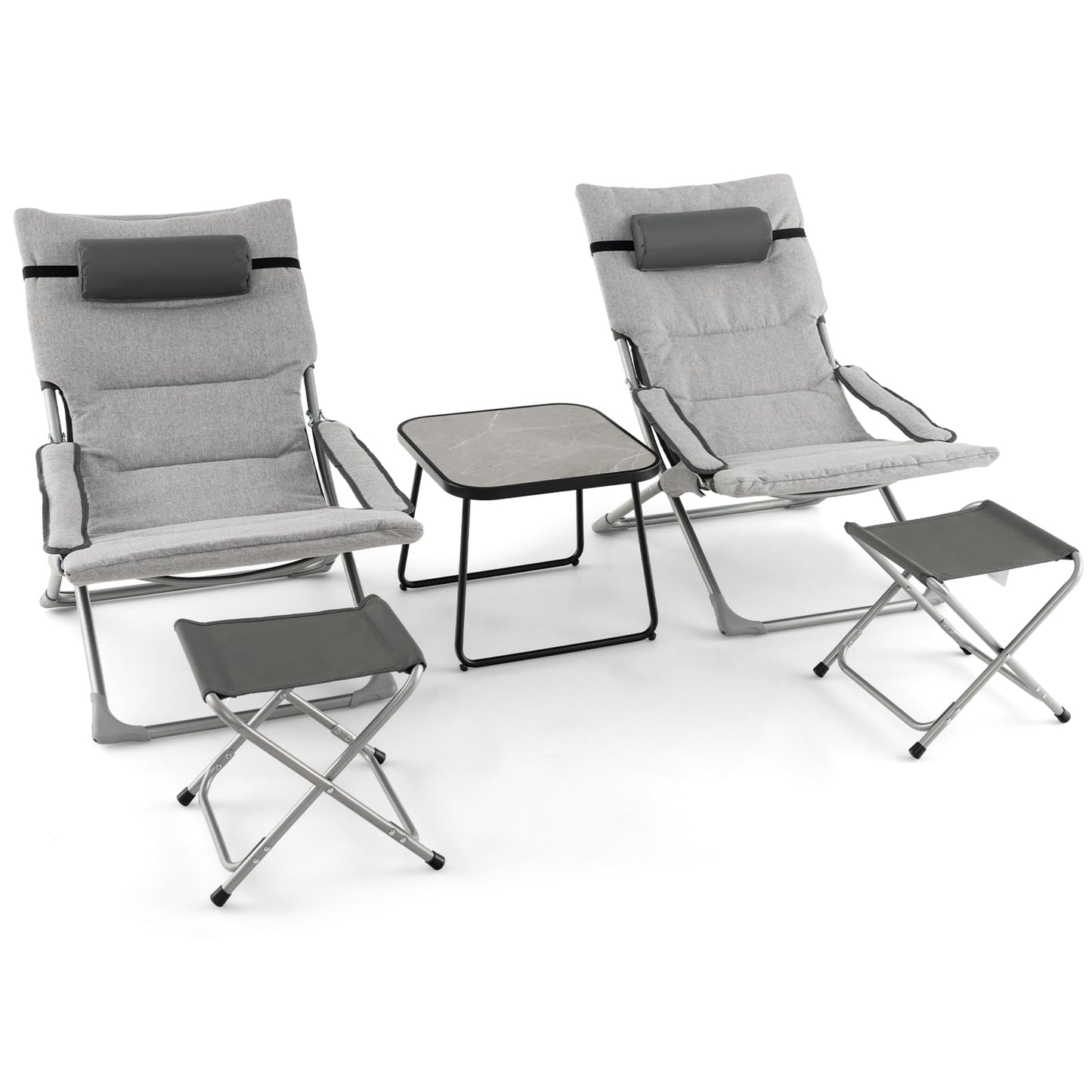 5 Piece Patio Sling Chair Set with Ottoman & Coffee Table