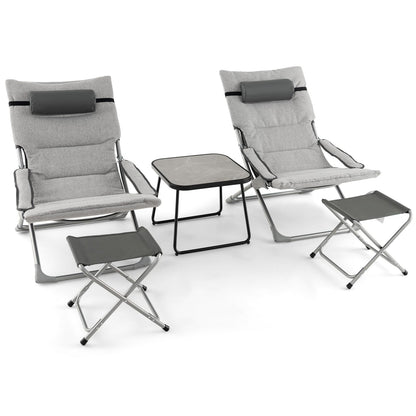5 Piece Patio Sling Chair Set with Ottoman & Coffee Table