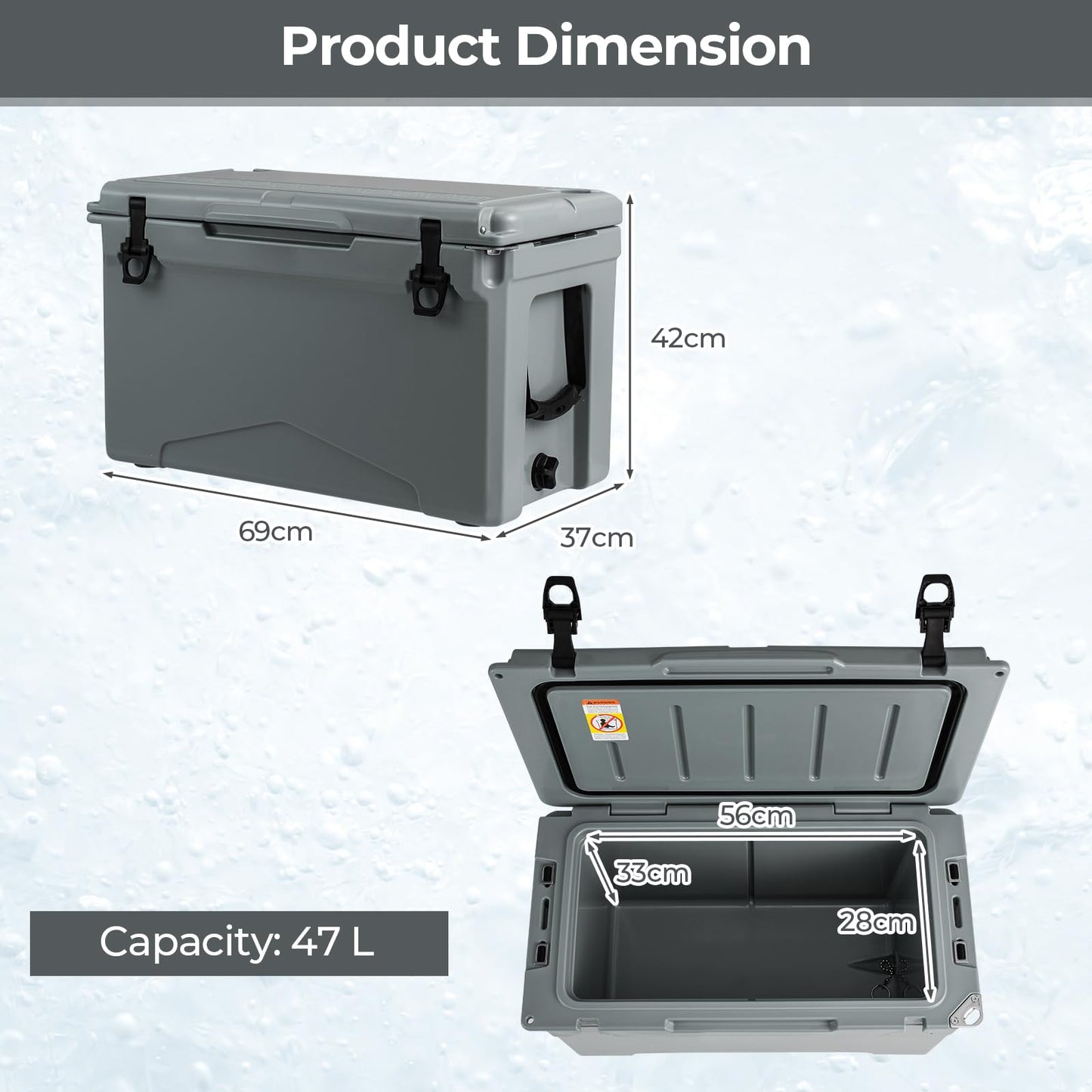 47L Insulated Portable Ice Chest with Integrated Cup Holders