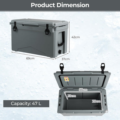 47L Insulated Portable Ice Chest with Integrated Cup Holders