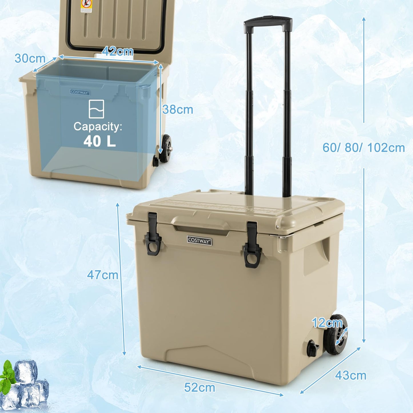 40L Hard Cooler with Built-in Bottle Opener Wheels & Handle