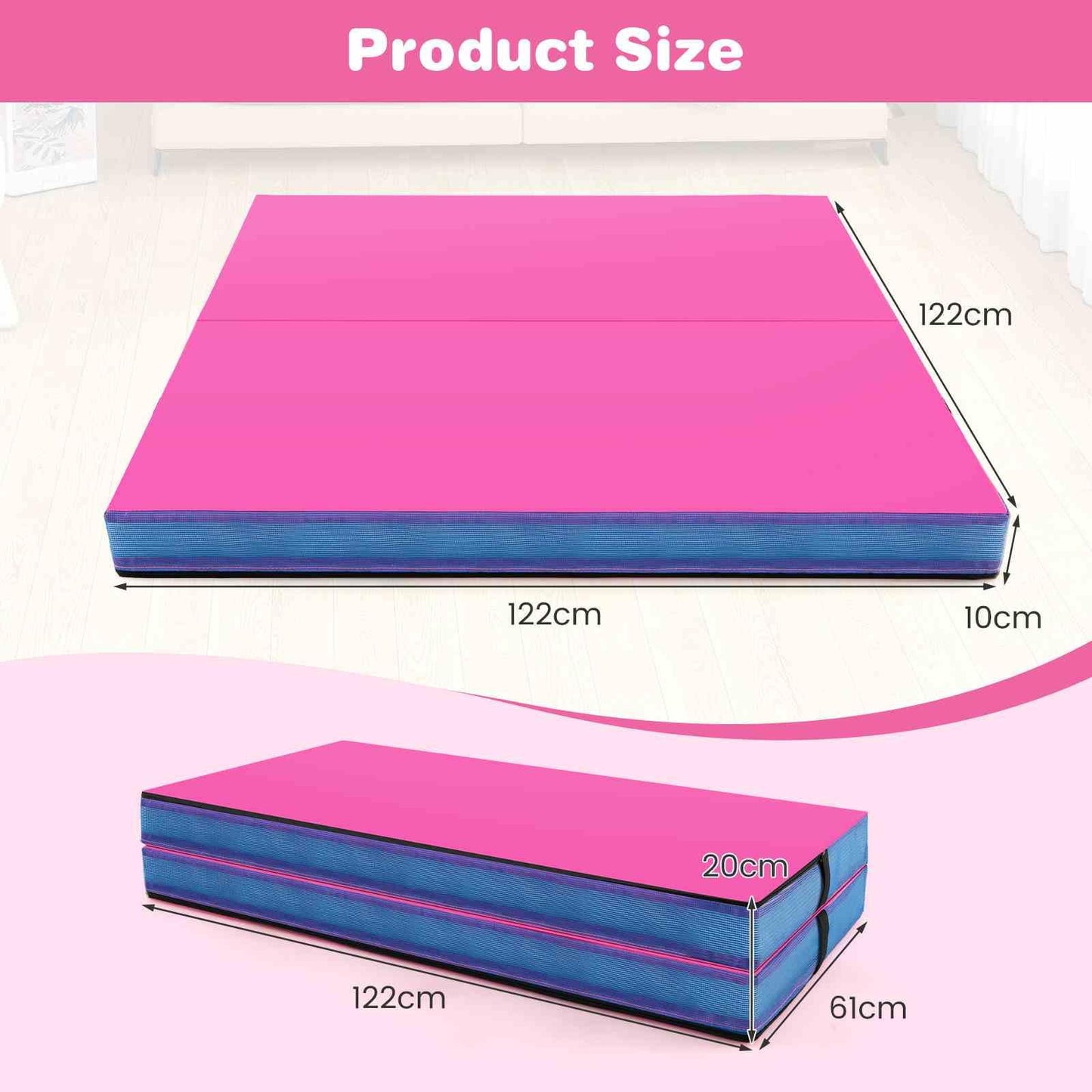 1.2m x 1.2m x 10cm Thick Bi-folding Gymnastics Tumbling Mat with PU Leather Cover