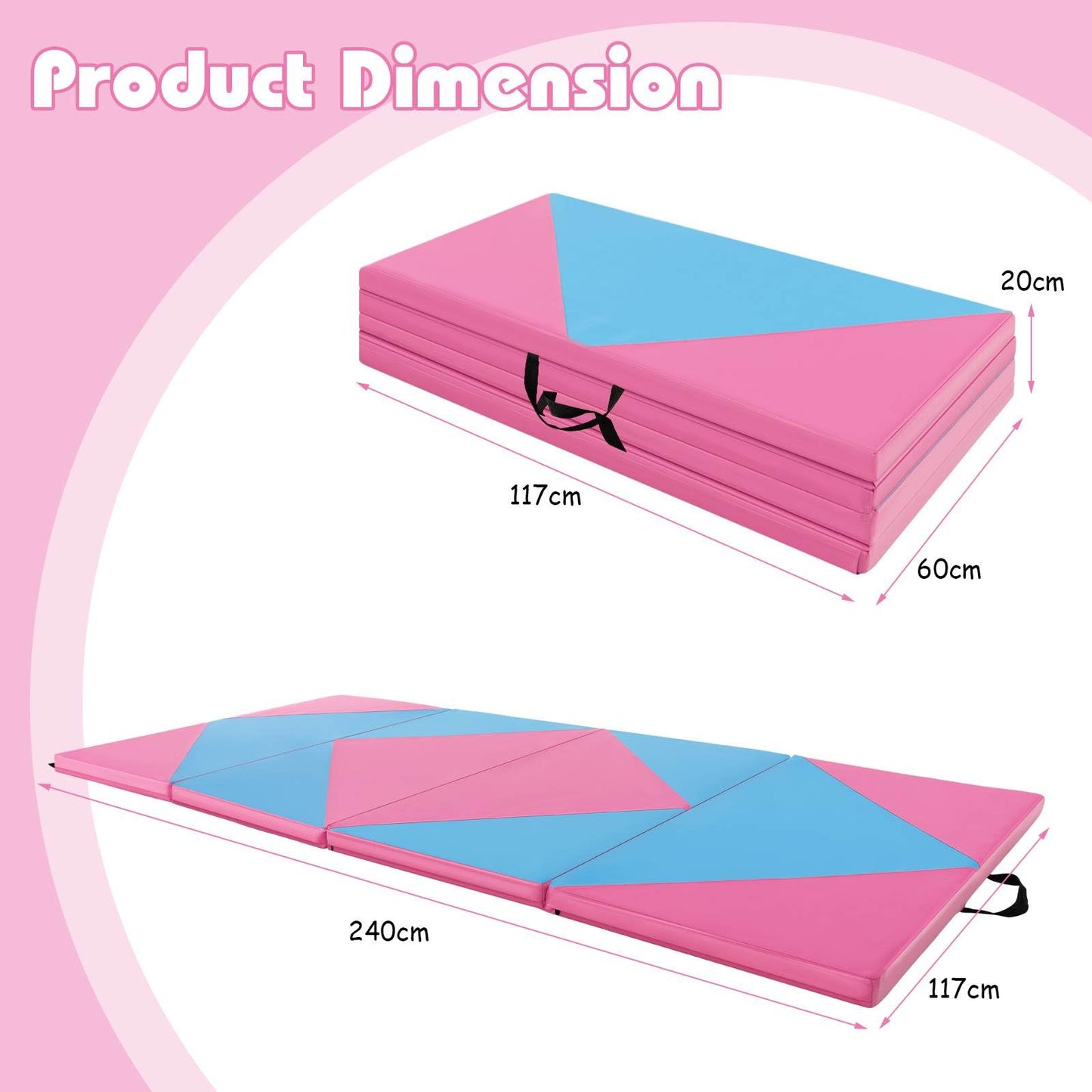 240 x 117 x 5 cm Gymnastics Mat with Carrying Handles & Hook and Loop Fasteners