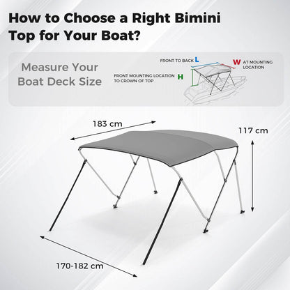 Boat Bimini Top with Heavy- Duty Aluminum Support Frame(183 x 170-182 x 117 cm (L x W x H))