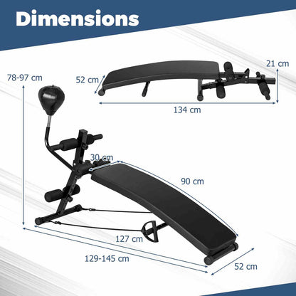 Foldable Decline Sit Up Bench 5-Level Adjustable Curved Slant Board Ab Exercise Bench w/Speed Ball
