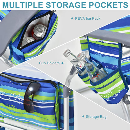 2-Pack Folding Backpack Beach Chair 5-Position Outdoor Reclining Chairs with Pillow
