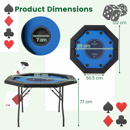 122cm Foldable Poker Table for 8 Players Octagon Poker Card Board Game Leisure Table
