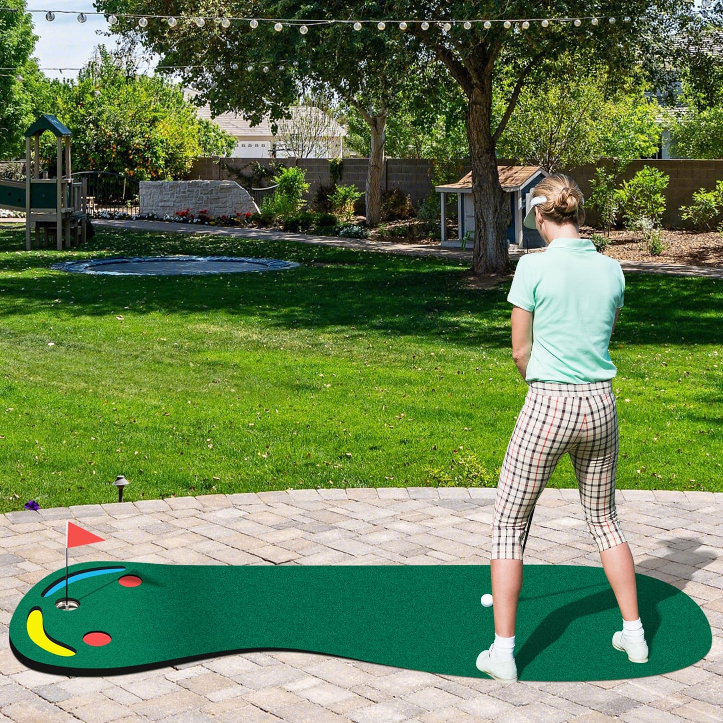 Par Three Putting Mat with 3 Putting Cups 1 Flag and Golf Hole Covers