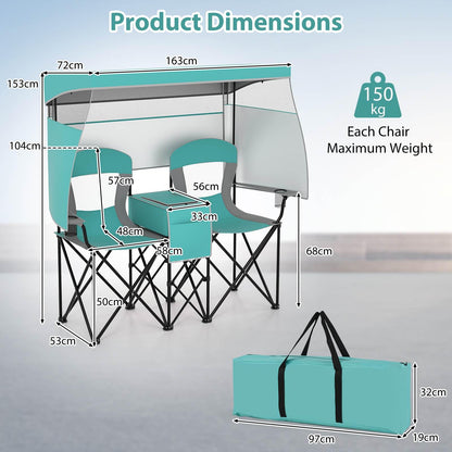 Double Beach Chair with Adjustable Canopy and 3 -Side Shading Curtains
