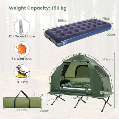 5 in 1 Foldable Camping Tent with Air Mattress and Sleeping Bag 1-Person Camping Tent Cot