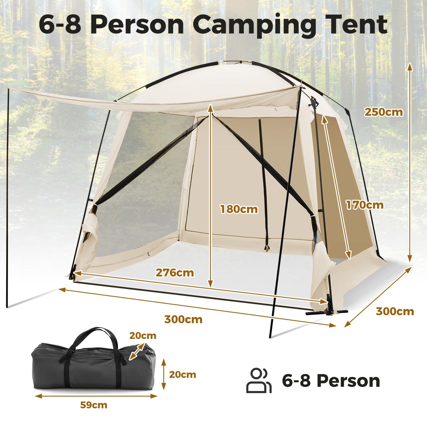 Screen Dome Camping Tent for 6-8 People Easy Setup