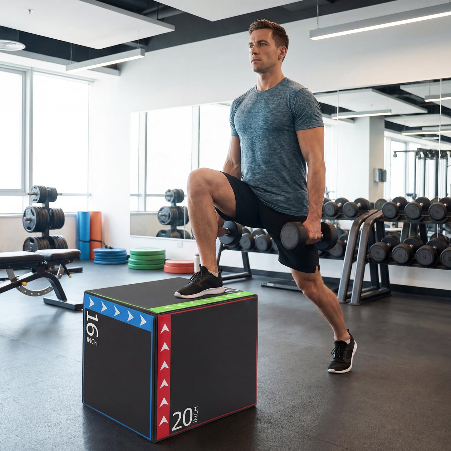 3-in-1 Plyometric Jump Box, 16"x20"x24" Soft Foam Plyo Box with 3 Heights