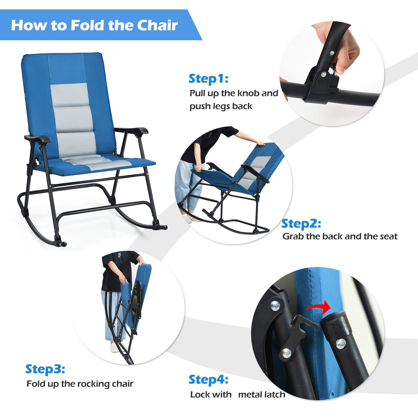 Foldable Rocking Chair Oversized Camping Rocking Chair w/High Back & Armrest