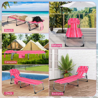 Folding Beach Lounge Chair with Pillow for Outdoor