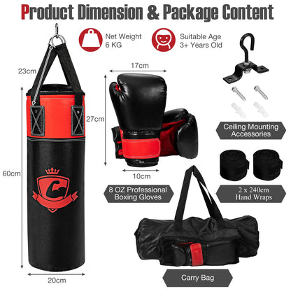 Kids Hanging Punching Bag Set 5 kg Youth Boxing Bag W/Punch Gloves Hand Wraps & Storage Bag