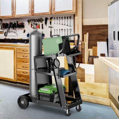 3-Tier Welding Cart Rolling Welder Cart with Tilt-Table and 4 Wheels